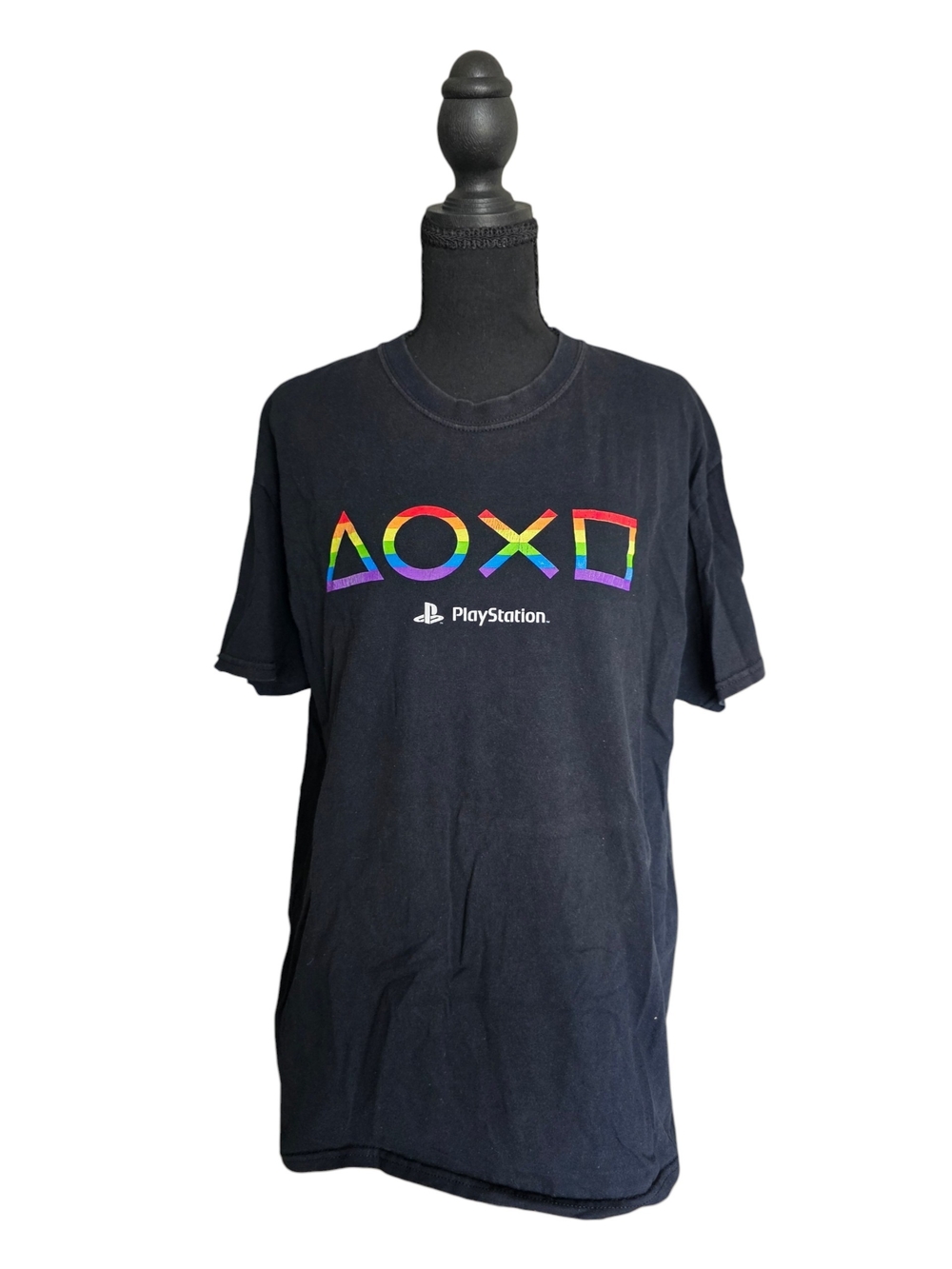 Ripple Junction Black T-Shirt with Rainbow PlayStation Icons
